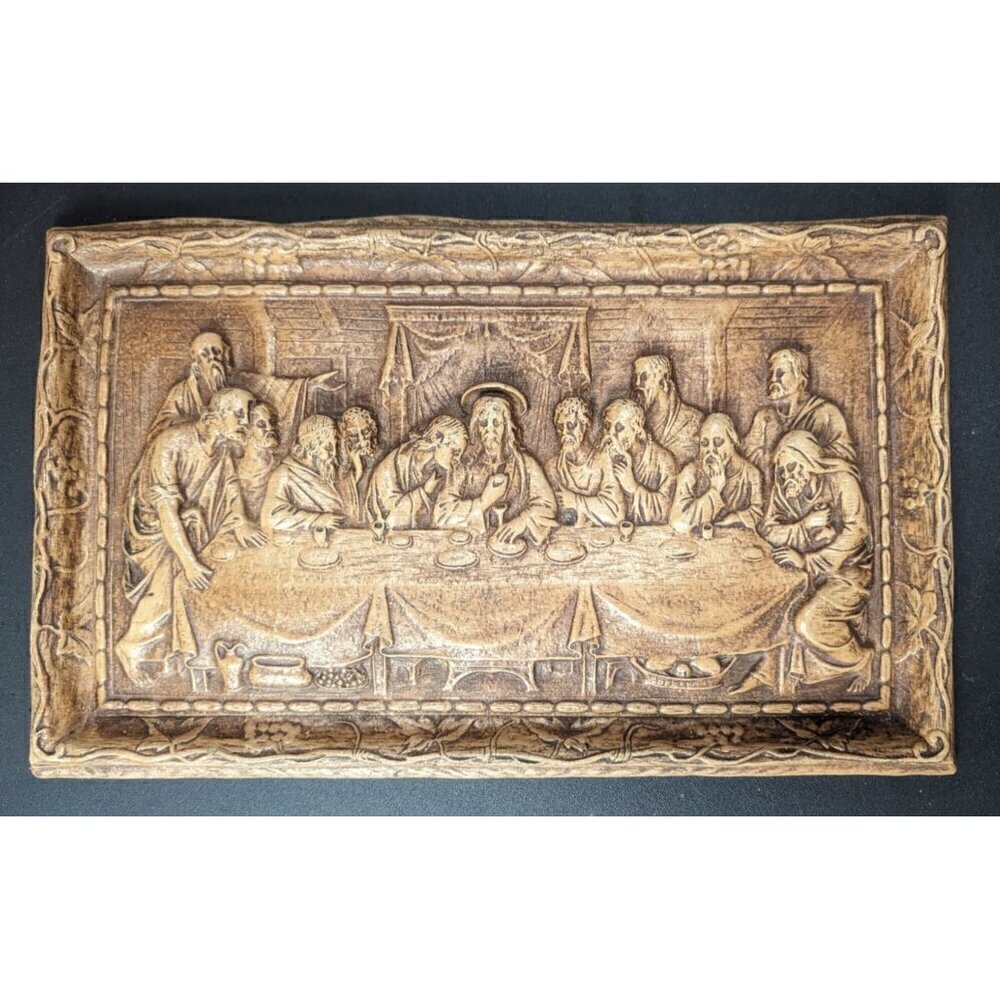 Last Supper Wall Hanging Dinner Jesus Raised 3D Resin 8.75 x 14 Religious Brown